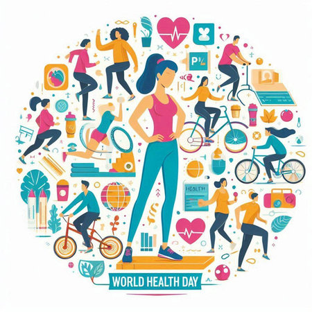 Healthy lifestyle concept in circle shape with icons of fitness, sport and healthy lifestyle. Vector illustrationのイラスト素材