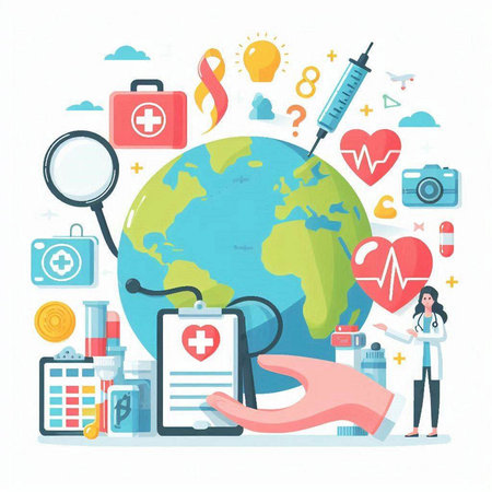 World health day concept. Vector illustration in flat style. Health care and medicine.のイラスト素材