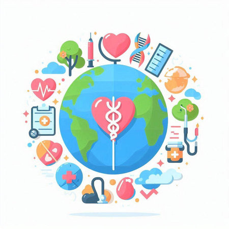 World health day concept. Vector illustration in flat style with icons.のイラスト素材