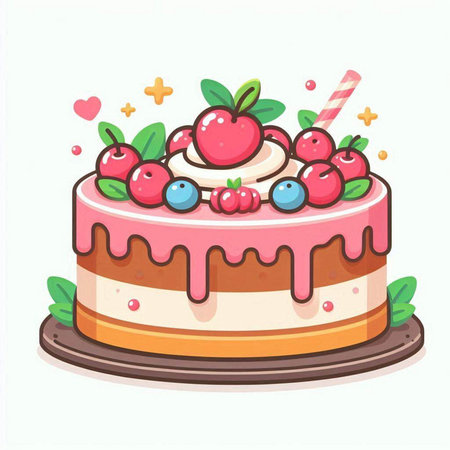 Cake with berries and cream. Vector illustration in cartoon style.のイラスト素材