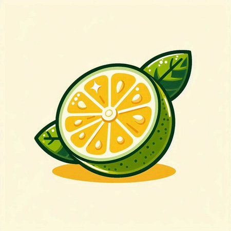Sliced lime with green leaves on a light background. Vector illustration.のイラスト素材