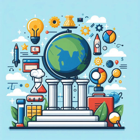 Flat design modern vector illustration concept of education, knowledge, science, school, university, university, college.のイラスト素材