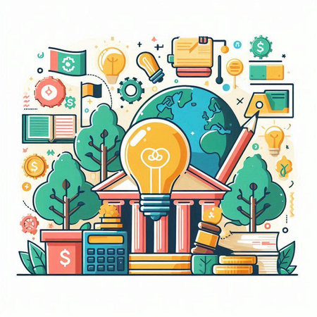 Vector illustration in thin line style - business and finance concept with iconsのイラスト素材