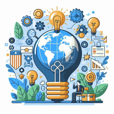 Flat line design vector illustration concept of business idea and innovation.のイラスト素材