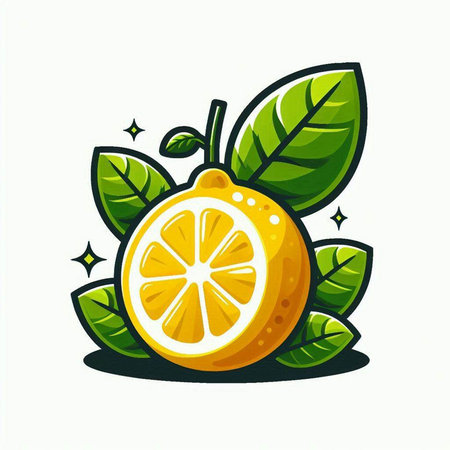 Lemon with green leaves isolated on white background. Vector illustration.のイラスト素材