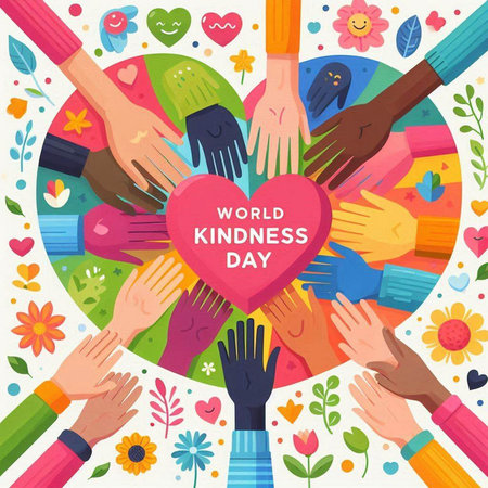 World Kindness Day. Hands of different nationalities around the heart.のイラスト素材