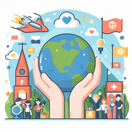 Flat design vector illustration concept of global business and social network.のイラスト素材