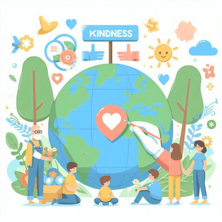 Vector illustration of a family with children on earth day. Flat style design.のイラスト素材