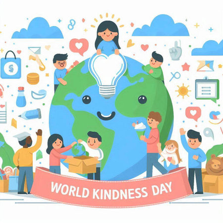 World Kindness Day concept with people around the world vector illustration.のイラスト素材