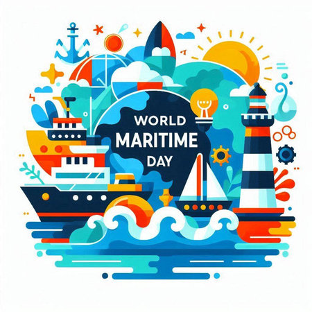 World Maritime Day. Vector illustration in flat style on white background.のイラスト素材