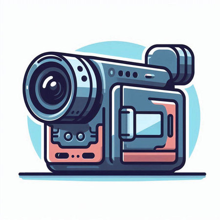 Modern video camera. Vector illustration in a flat style on a white background.のイラスト素材