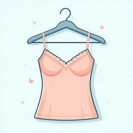 Illustration of a pink tank top on a wooden hanger.のイラスト素材