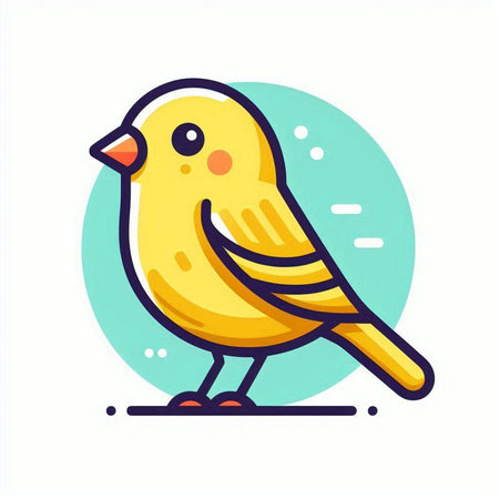 Cute yellow bird on blue background. Vector illustration in flat styleのイラスト素材