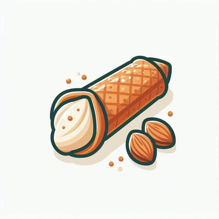 Illustration of ice cream in waffle cone with nuts on white backgroundのイラスト素材