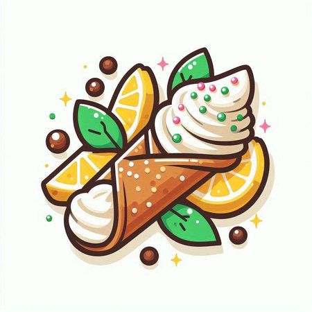 Vector illustration of ice cream with lemon and mint. Ice cream icon.のイラスト素材