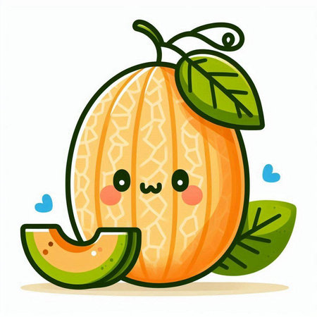 Cute cartoon kawaii melon character. Vector illustration.のイラスト素材