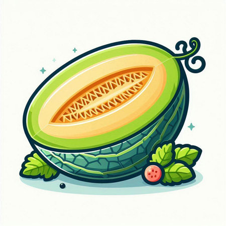 Melon fruit isolated on white background. Vector illustration in cartoon style.のイラスト素材