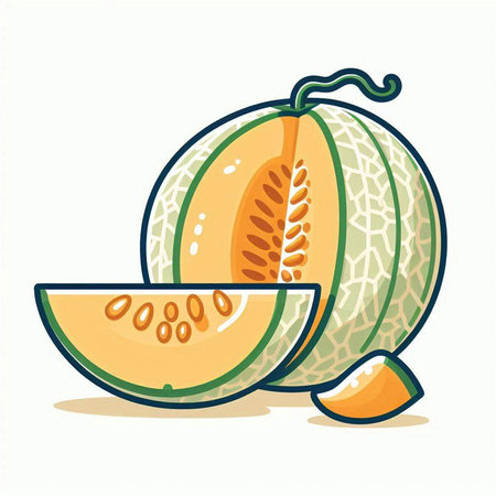 Cantaloupe melon vector illustration isolated on white backgroundのイラスト素材
