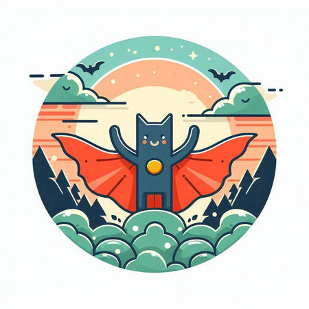 Vector illustration of a flying fox on the background of the moon.のイラスト素材