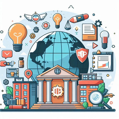 Vector illustration of a flat design school, university, college, institute.のイラスト素材