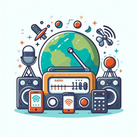 Radio set. Vector illustration in flat style. Radio set icon.のイラスト素材