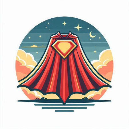 Superhero red cape in the night sky. Vector illustration in flat style.のイラスト素材