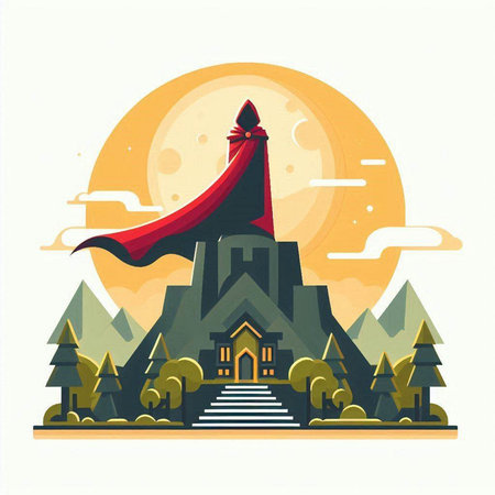 Vector illustration of a castle on the background of the moon and the forestのイラスト素材