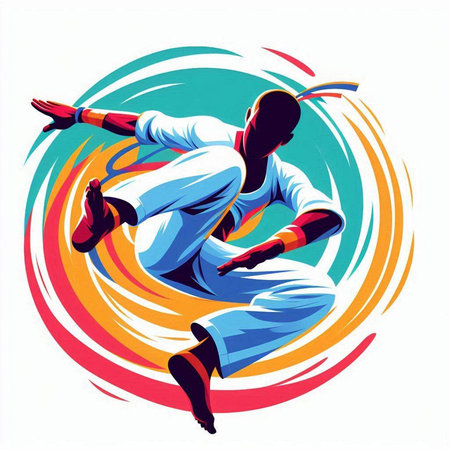 Illustration of a cricket player jumping with bat and ball on colored background.のイラスト素材