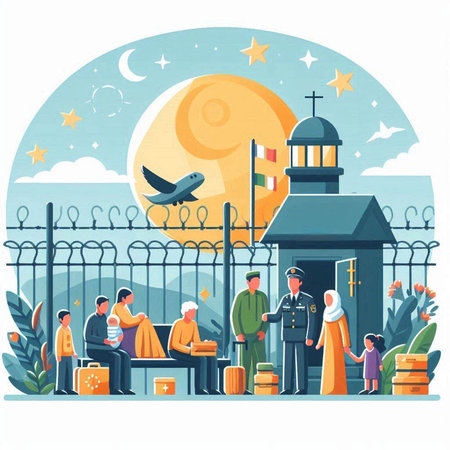 Old people at cemetery, vector illustration in flat style. Old catholic cemetery.のイラスト素材