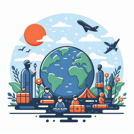 Traveling around the world concept. Flat style vector illustration. Global tourism.のイラスト素材