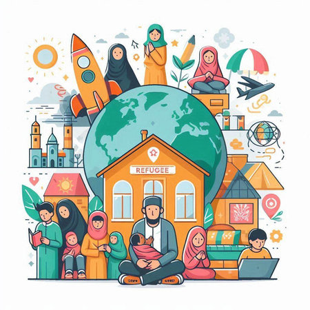Vector illustration of a group of muslim people around the world.のイラスト素材