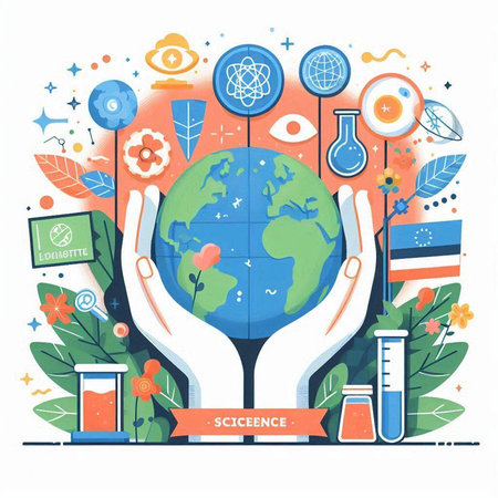 Flat design concept of global science and education. Vector illustration.のイラスト素材