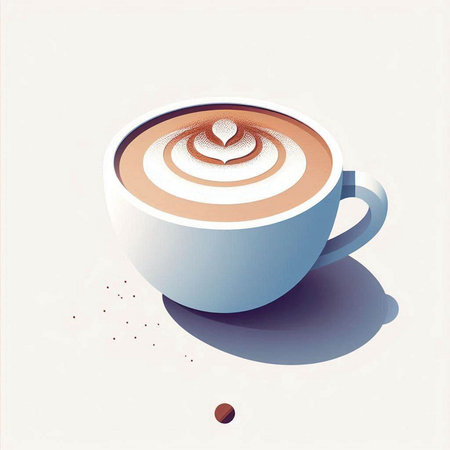 Coffee cup with latte art on white background. Vector illustration.のイラスト素材