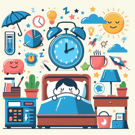 Time to wake up in the morning. Vector illustration in flat styleのイラスト素材