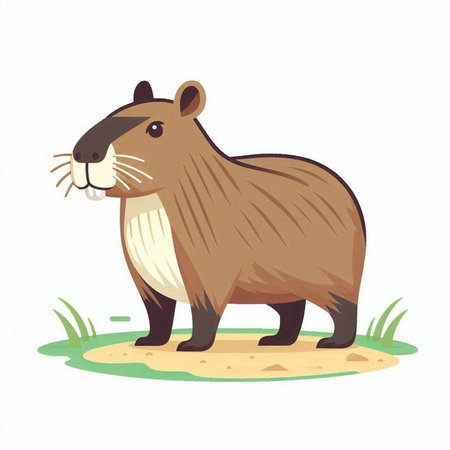 Cute beaver standing on the ground. Cartoon vector illustration.のイラスト素材