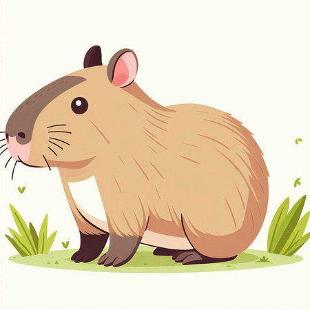 Illustration of a Cute Rodent Standing on the Grass.のイラスト素材