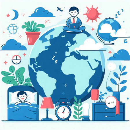 Vector illustration of businessman working on laptop in the bed. Flat style design.のイラスト素材