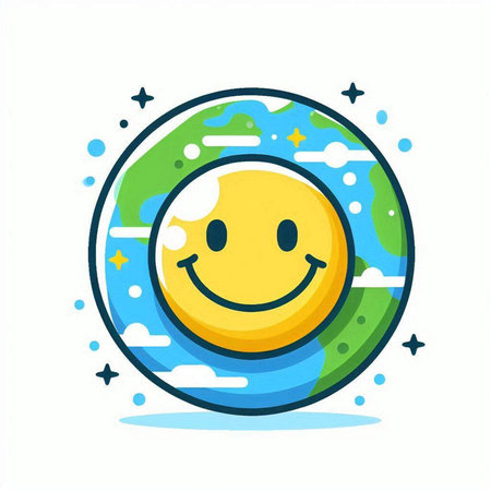 Cartoon planet earth with smiley face. Vector flat illustration.のイラスト素材