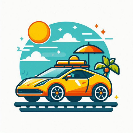 Vector illustration of a car on the road in the flat style.のイラスト素材