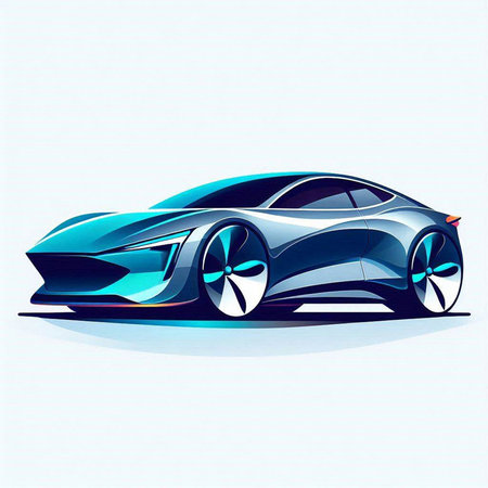 Vector illustration of a sports car in blue colors on a white backgroundのイラスト素材