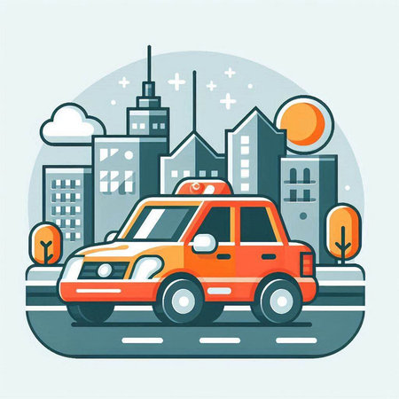 Taxi on the road in the city. Flat style vector illustration.のイラスト素材
