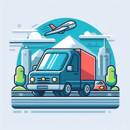 Truck with cargo. Vector illustration in flat linear style on the theme of travel and transportation.のイラスト素材