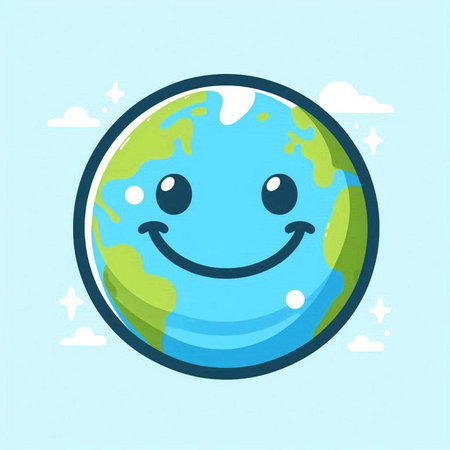 Planet earth with smiling face. Vector illustration in flat cartoon style.のイラスト素材