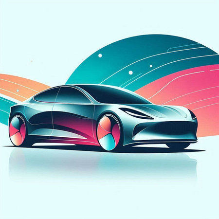 Sketch of a sports car on a background of the rainbowのイラスト素材