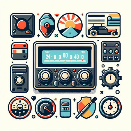 Colorful flat design icons set of retro radio. Vector illustration.のイラスト素材