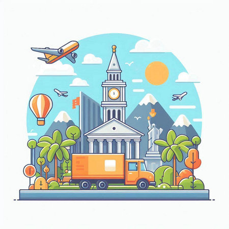 Travel around the world concept. Vector illustration in flat cartoon style.のイラスト素材