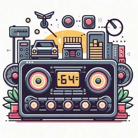 Vector illustration of retro radio set. Line art design for web, site, advertising, banner, poster, board and print.のイラスト素材