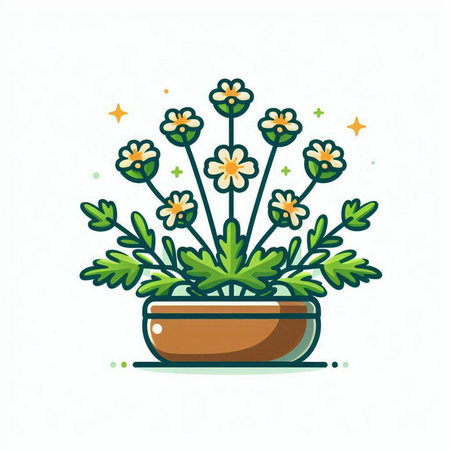 Flowerpot with daisies. Hand drawn vector illustration.のイラスト素材