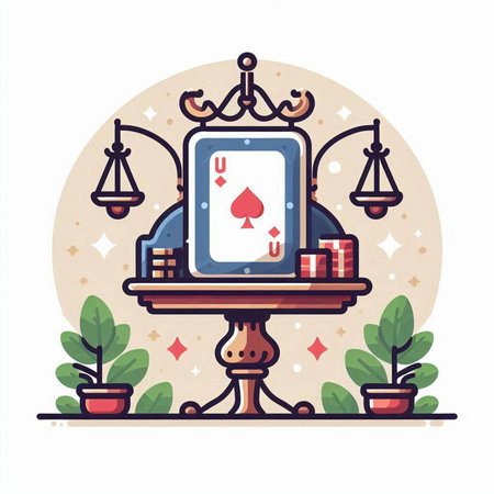 Vector illustration of playing cards on scales. Flat style design for web, site, advertising, banner, poster, board and print.のイラスト素材