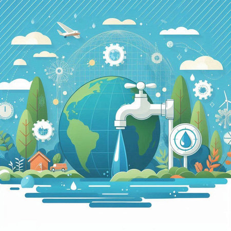 Save the world concept, save water and save the world. Vector illustrationのイラスト素材